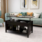 Mesa de centro negra elevable con estantes de almacenamiento, MDF
