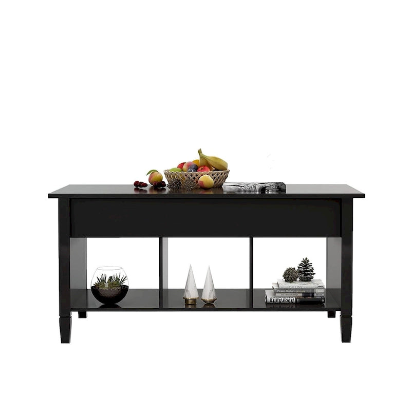 Mesa de centro negra elevable con estantes de almacenamiento, MDF