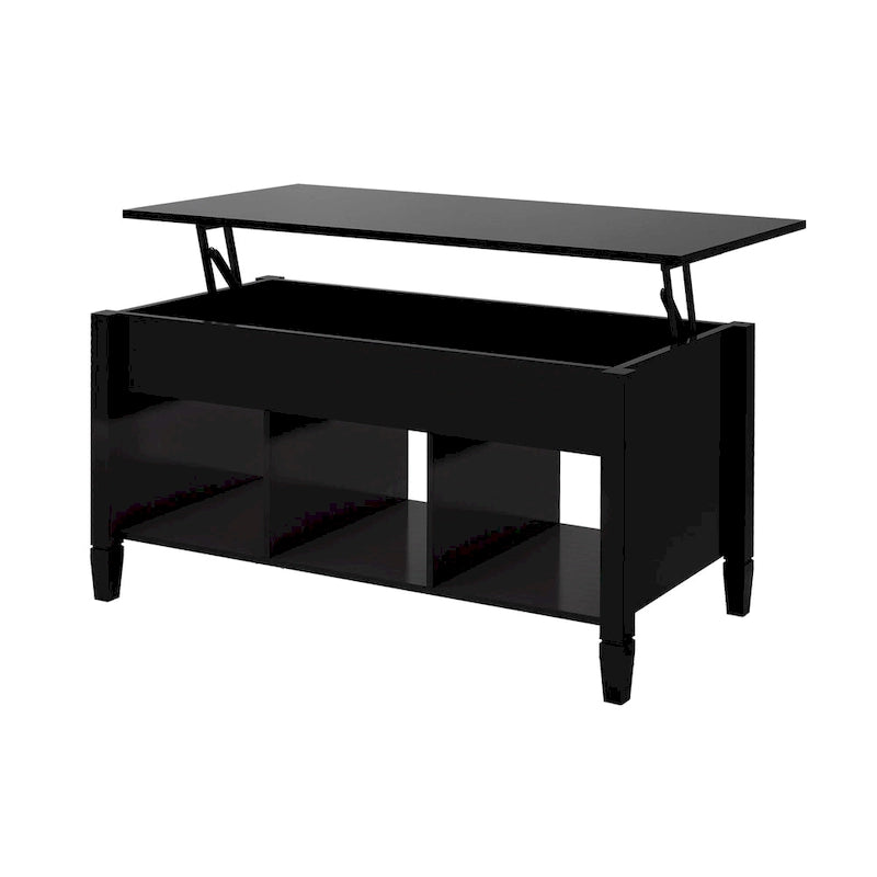 Mesa de centro negra elevable con estantes de almacenamiento, MDF