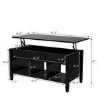 Mesa de centro negra elevable con estantes de almacenamiento, MDF