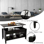 Mesa de centro negra elevable con estantes de almacenamiento, MDF