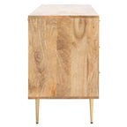 Cómoda de 6 cajones de cemento y madera natural con incrustaciones de latón en forma de espiga