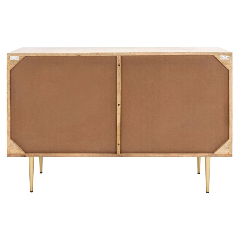 Cómoda de 6 cajones de cemento y madera natural con incrustaciones de latón en forma de espiga