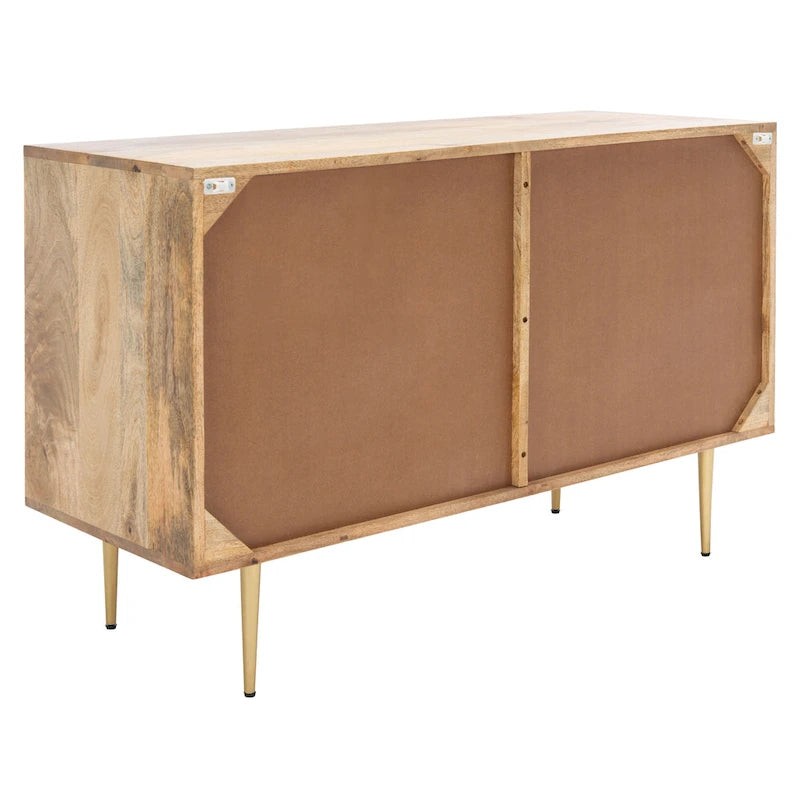 Cómoda de 6 cajones de cemento y madera natural con incrustaciones de latón en forma de espiga