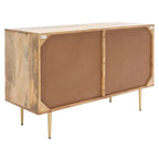 Cómoda de 6 cajones de cemento y madera natural con incrustaciones de latón en forma de espiga