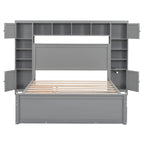 Cama Queen Size con almacenaje, nido, cajones y estantes en la cabecera, color espresso – Capacidad para 1–2 personas