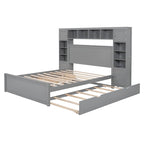 Cama Queen Size con almacenaje, nido, cajones y estantes en la cabecera, color espresso – Capacidad para 1–2 personas