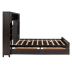 Cama Queen Size con almacenaje, nido, cajones y estantes en la cabecera, color espresso – Capacidad para 1–2 personas
