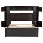 Cama Queen Size con almacenaje, nido, cajones y estantes en la cabecera, color espresso – Capacidad para 1–2 personas