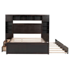 Cama Queen Size con almacenaje, nido, cajones y estantes en la cabecera, color espresso – Capacidad para 1–2 personas