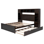 Cama Queen Size con almacenaje, nido, cajones y estantes en la cabecera, color espresso – Capacidad para 1–2 personas