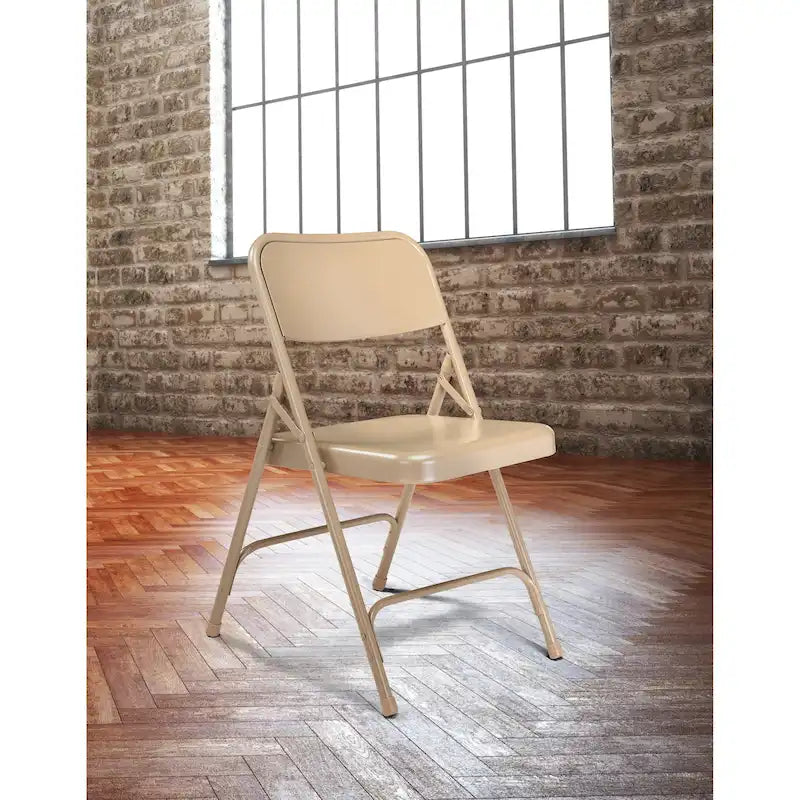 Silla Plegable de Acero con Respaldo Alto – Beige / Gris / Marrón / Azul / Negro, Juego de 4