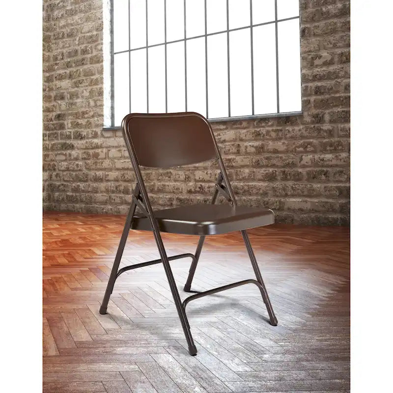 Silla Plegable de Acero con Respaldo Alto – Beige / Gris / Marrón / Azul / Negro, Juego de 4