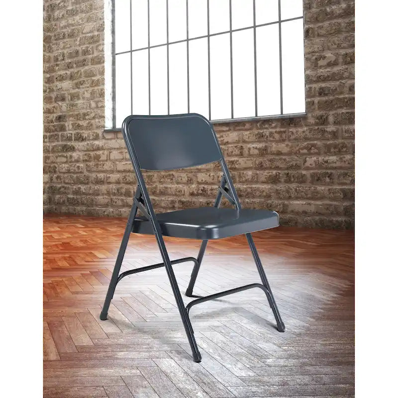 Silla Plegable de Acero con Respaldo Alto – Beige / Gris / Marrón / Azul / Negro, Juego de 4