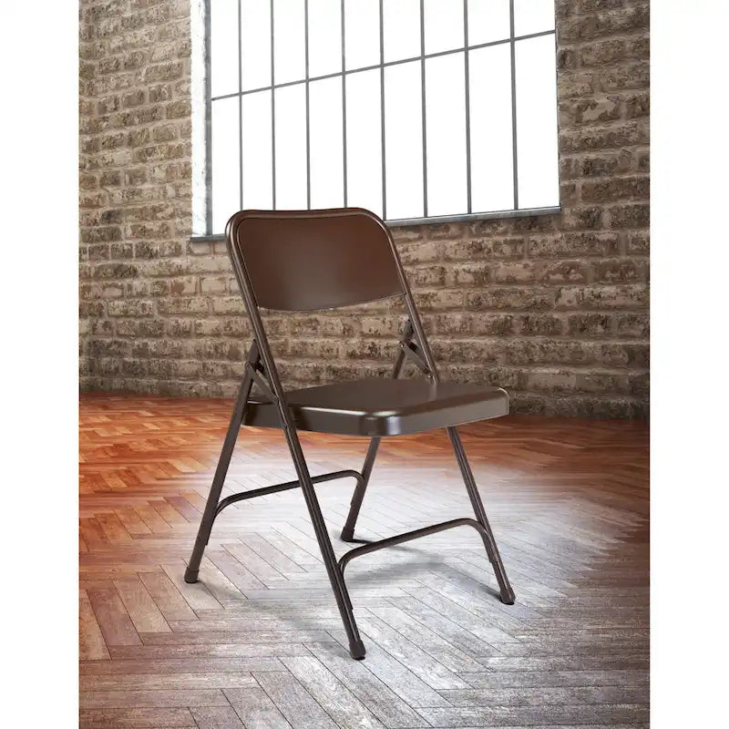 Silla Plegable de Acero con Respaldo Alto – Beige / Gris / Marrón / Azul / Negro, Juego de 4
