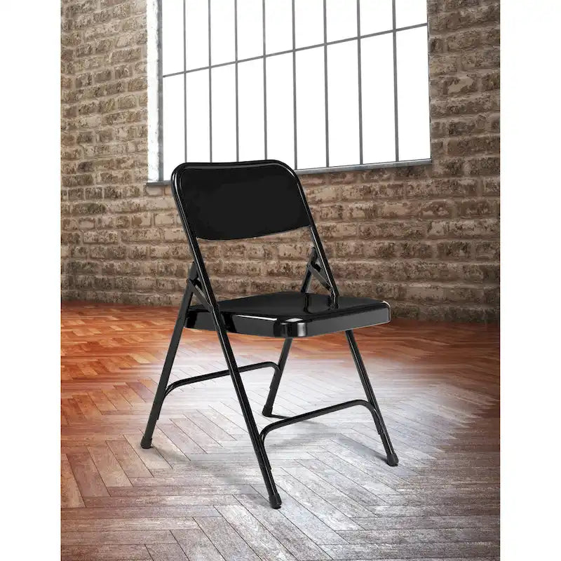 Silla Plegable de Acero con Respaldo Alto – Beige / Gris / Marrón / Azul / Negro, Juego de 4