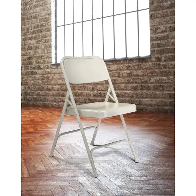 Silla Plegable de Acero con Respaldo Alto – Beige / Gris / Marrón / Azul / Negro, Juego de 4