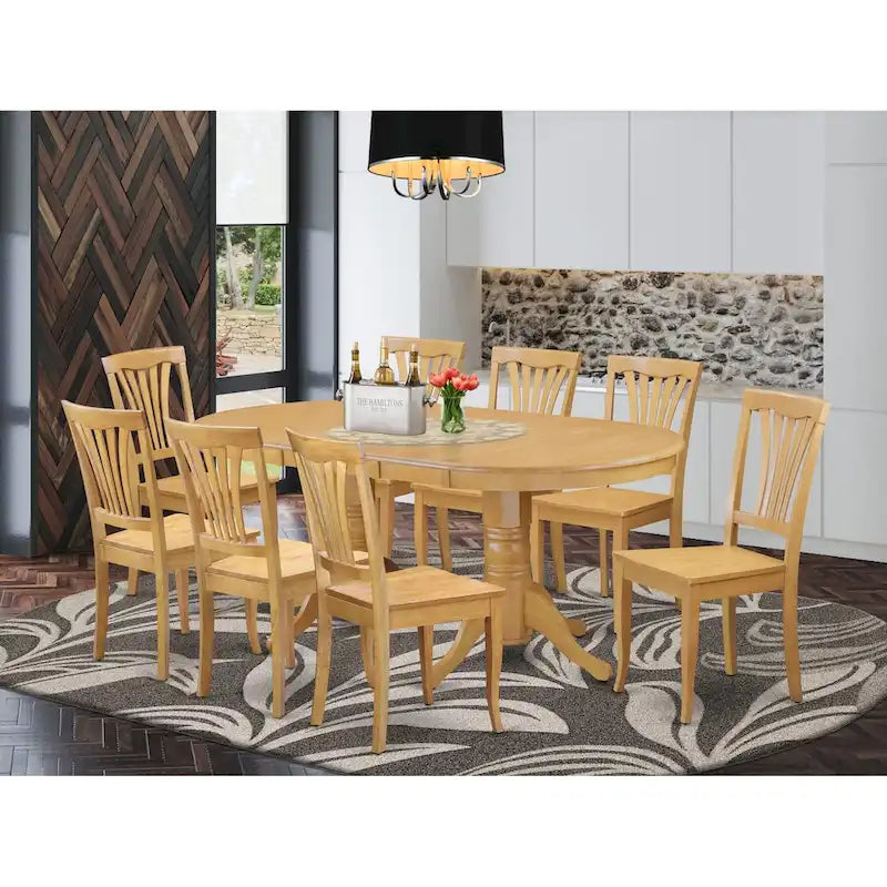Juego de comedor ovalado de roble, 9 piezas, para 8 personas
