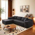 Sofá seccional de pana en forma de L de 4 plazas con chaise longue, color negro/gris/camel