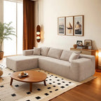 Sofá seccional de pana en forma de L de 4 plazas con chaise longue, color negro/gris/camel