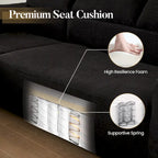 Sofá seccional de pana en forma de L de 4 plazas con chaise longue, color negro/gris/camel