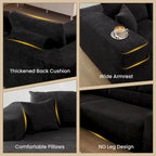 Sofá seccional de pana en forma de L de 4 plazas con chaise longue, color negro/gris/camel