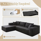 Sofá seccional de pana en forma de L de 4 plazas con chaise longue, color negro/gris/camel