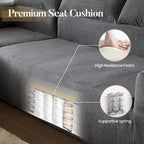 Sofá seccional de pana en forma de L de 4 plazas con chaise longue, color negro/gris/camel