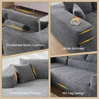 Sofá seccional de pana en forma de L de 4 plazas con chaise longue, color negro/gris/camel