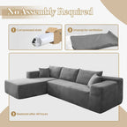 Sofá seccional de pana en forma de L de 4 plazas con chaise longue, color negro/gris/camel