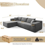 Sofá seccional de pana en forma de L de 4 plazas con chaise longue, color negro/gris/camel