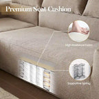 Sofá seccional de pana en forma de L de 4 plazas con chaise longue, color negro/gris/camel