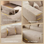 Sofá seccional de pana en forma de L de 4 plazas con chaise longue, color negro/gris/camel