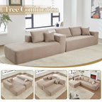 Sofá seccional de pana en forma de L de 4 plazas con chaise longue, color negro/gris/camel