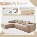 Sofá seccional de pana en forma de L de 4 plazas con chaise longue, color negro/gris/camel