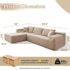 Sofá seccional de pana en forma de L de 4 plazas con chaise longue, color negro/gris/camel