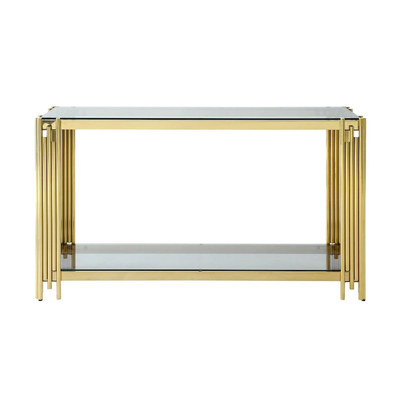 Mesa consola de 2 niveles dorada y negra, 140 cm, para 1 persona