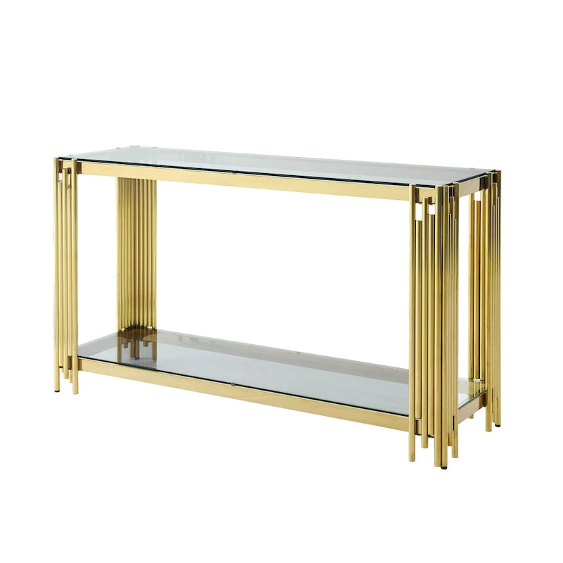 Mesa consola de 2 niveles dorada y negra, 140 cm, para 1 persona