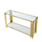 Mesa consola de 2 niveles dorada y negra, 140 cm, para 1 persona