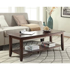 Mesa de centro rectangular marrón con estante inferior