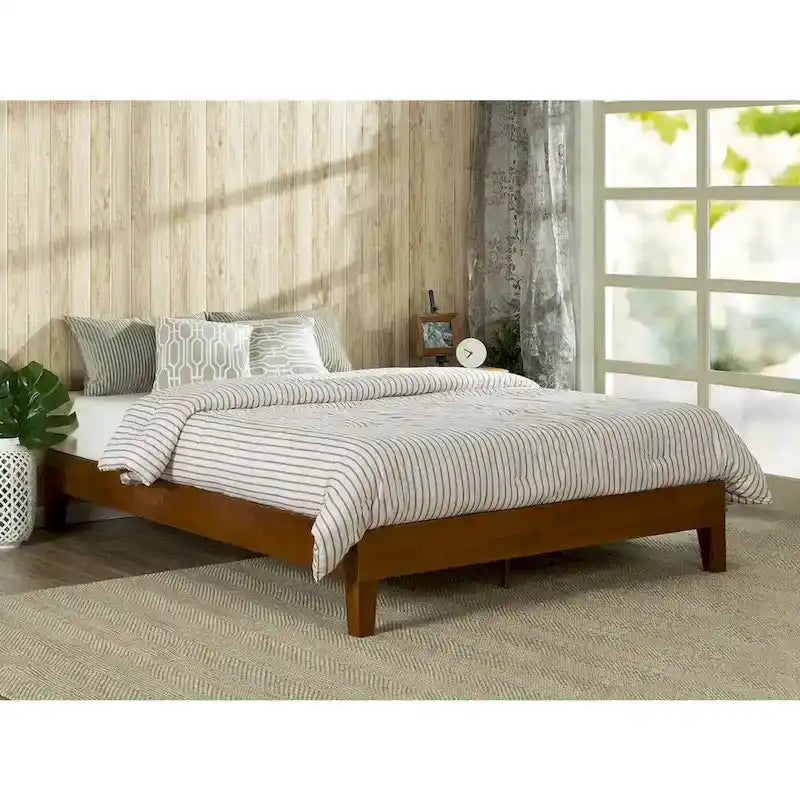 Base de cama de plataforma de perfil bajo con acabado de cerezo, Queen, 1 persona