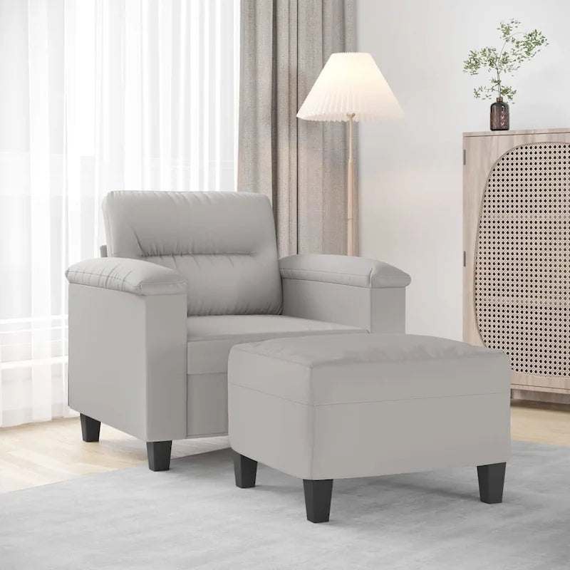 Sillón de Microfibra Gris Claro y Gris Oscuro / Sofá de 3 Plazas con Reposapiés, para 1-3 Personas