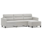 Sillón de Microfibra Gris Claro y Gris Oscuro / Sofá de 3 Plazas con Reposapiés, para 1-3 Personas