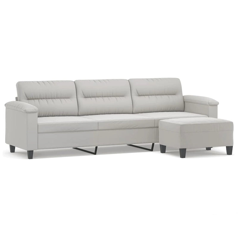 Sillón de Microfibra Gris Claro y Gris Oscuro / Sofá de 3 Plazas con Reposapiés, para 1-3 Personas