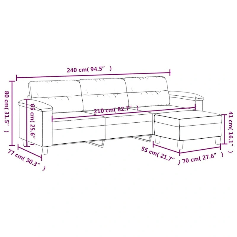 Sillón de Microfibra Gris Claro y Gris Oscuro / Sofá de 3 Plazas con Reposapiés, para 1-3 Personas