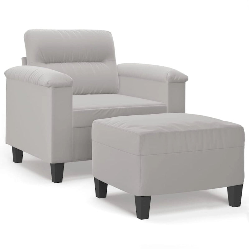 Sillón de Microfibra Gris Claro y Gris Oscuro / Sofá de 3 Plazas con Reposapiés, para 1-3 Personas