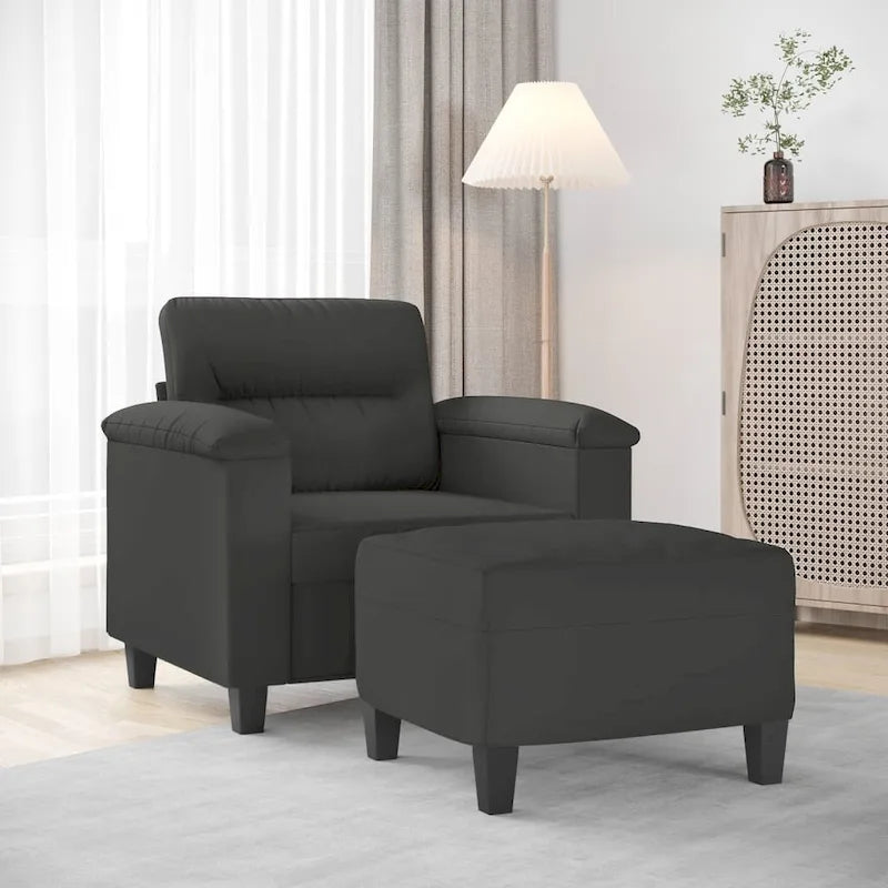 Sillón de Microfibra Gris Claro y Gris Oscuro / Sofá de 3 Plazas con Reposapiés, para 1-3 Personas