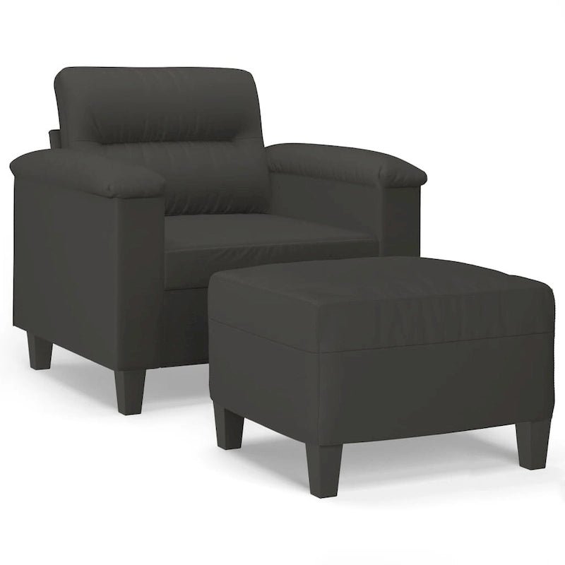 Sillón de Microfibra Gris Claro y Gris Oscuro / Sofá de 3 Plazas con Reposapiés, para 1-3 Personas