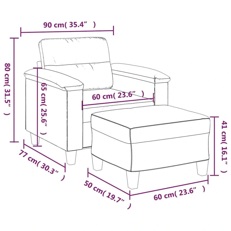 Sillón de Microfibra Gris Claro y Gris Oscuro / Sofá de 3 Plazas con Reposapiés, para 1-3 Personas
