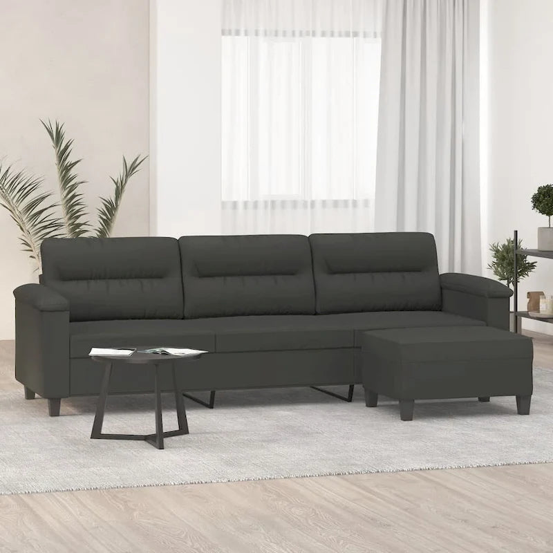 Sillón de Microfibra Gris Claro y Gris Oscuro / Sofá de 3 Plazas con Reposapiés, para 1-3 Personas